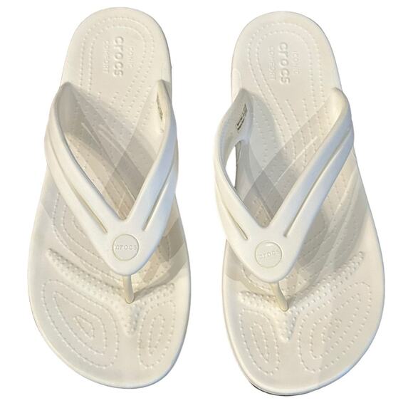 Crocs Women’s Size 10 White Flip Flops - Picture 1 of 7